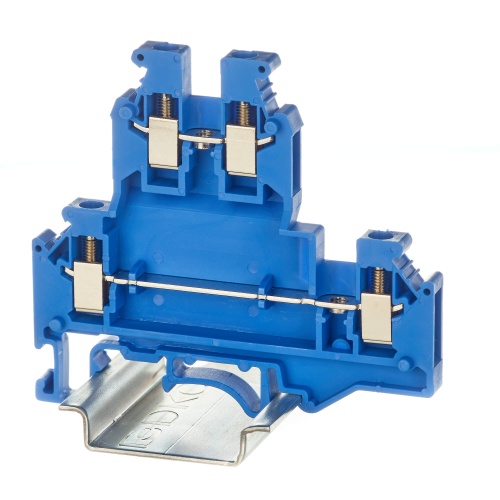 Клемма двухуровневая, винтовой зажим, 4 точки подключения, 2.5 кв.мм, синяя Клемма двухуровневая, винтовой зажим, 4 точки подключения, 2.5 кв.мм, синяя