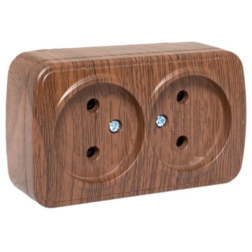 Розетка 2-местная ОП Минск 10А без заземления тёмное дерево EKF Розетка 2-местная ОП Минск 10А без заземления тёмное дерево EKF