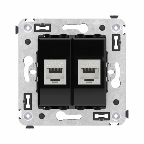 Компьютерная розетка RJ-45 без шторки в стену, кат.6А двойная экранированная, "Avanti", "Черный квадрат"