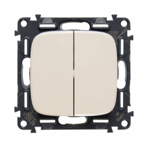 Valena ALLURE.Выключатель двухклавишный 10А 250В с лицевой панелью.Безвинтовые зажимы.Слоновая кость