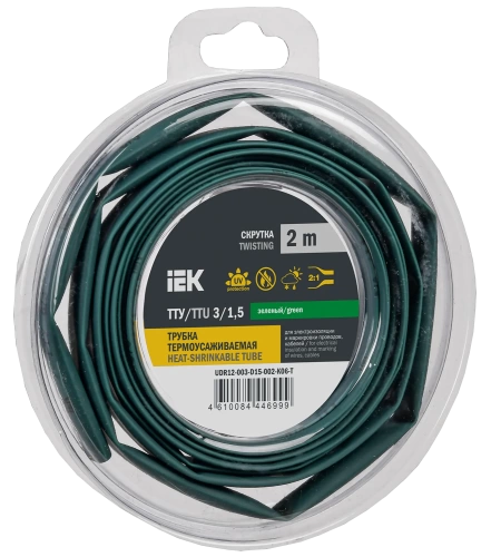 Трубка термоусадочная ТТУ нг-LS 3/1,5 зеленая (2м/упак) IEK Трубка термоусадочная ТТУ нг-LS 3/1,5 зеленая (2м/упак) IEK