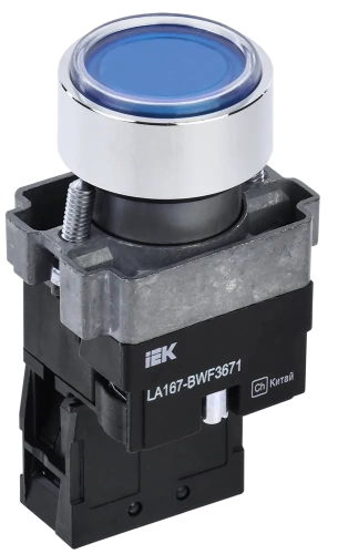 Кнопка LA167-BWF3671 d=22мм RC 1з с подсвет. синяя IEK Кнопка LA167-BWF3671 d=22мм RC 1з с подсвет. синяя IEK