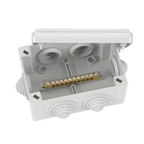 Коробка уравнивания потенциалов, 10 зажимов, 6 вводов  д.25мм, 120х80х50мм, IP55