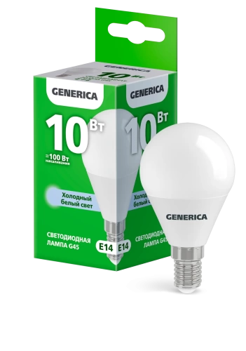 Лампа LED G45 шар 10Вт 230В 6500К E14 GENERICA