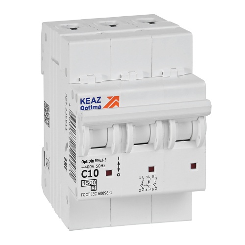 Выключатель автоматический модульный OptiDin BM63-3C10-4,5-УХЛ3 Выключатель автоматический модульный OptiDin BM63-3C10-4,5-УХЛ3