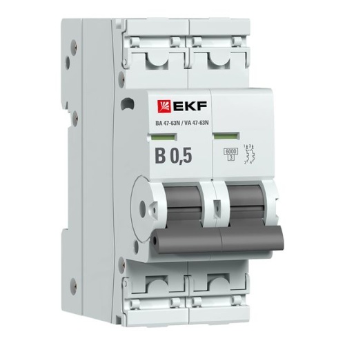 Автоматический выключатель 2P 0,5А (B) 6кА ВА 47-63N EKF PROxima