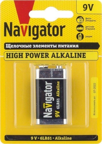 Элемент питания Navigator 94 756 NBT-NE-6LR61-BP1 щелочные, тип R (крона), блистер 1шт.