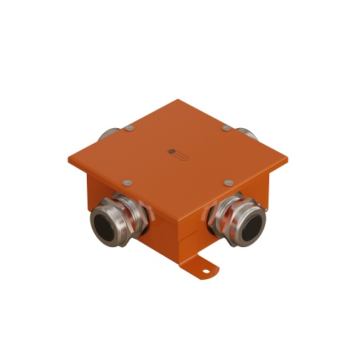 SMB120 Коробка металлическая, огн. E-110,о/п 120х120х60, 4 метал. гермоввода, IP66, 6P, (1,5-10 мм2), цвет оранж. Экопласт
