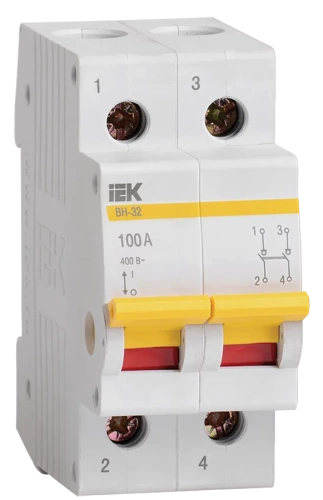 Выключатель нагрузки (мини-рубильник) ВН-32 2Р 100А (упак. 6 шт./120) ИЭК Выключатель нагрузки (мини-рубильник) ВН-32 2Р 100А (упак. 6 шт./120) ИЭК