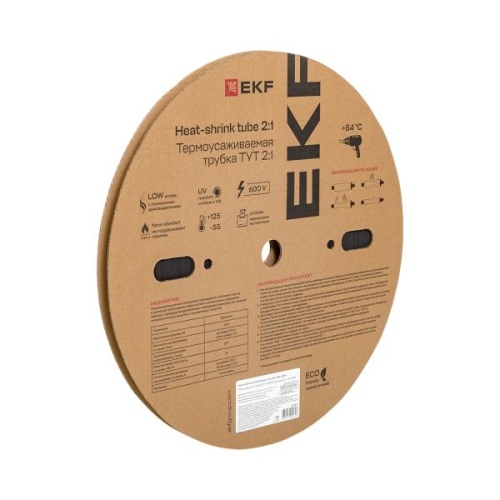 Термоусаживаемая трубка ТУТ нг 8/4 черная рулон EKF PROxima