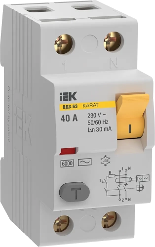 УЗО KARAT ВД3-63 2P 40А 30мА 6кА тип AC IEK