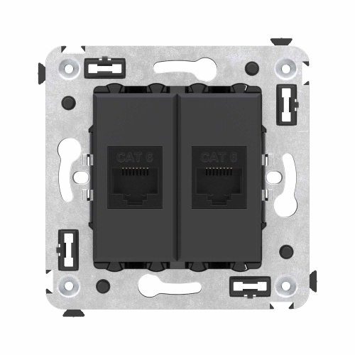 Компьютерная розетка RJ-45 без шторки в стену, кат.6 двойная, "Avanti", "Черный матовый"