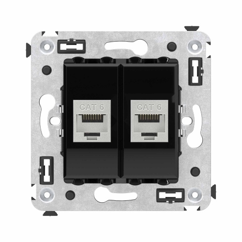 Компьютерная розетка RJ-45 без шторки в стену, кат.6 двойная экранированная, "Avanti", "Черный квадрат"