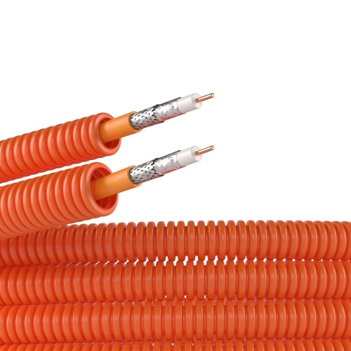 Электротруба ПНД гибкая гофрированная д. 20 мм, цвет оранжевый, с кабелем Паракс РК 75-4,8-319, 50 м