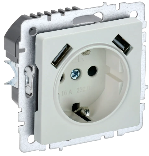 BRITE Роз. с з/к/ш 16А с USB A+A 3,1А РЮш10-2-БрЖ жемч. IEK BRITE Роз. с з/к/ш 16А с USB A+A 3,1А РЮш10-2-БрЖ жемч. IEK