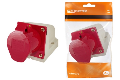 Розетка 124 стационарная 3Р+РЕ 32А 380В IP44 TDM Розетка 124 стационарная 3Р+РЕ 32А 380В IP44 TDM