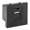 Розетка USB A+C, 2.1А, 2 гнезда, без индикатора, черная, матовая EKF