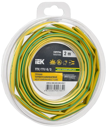 Трубка термоусадочная ТТУ нг-LS 6/3 жел-зел. (2м/упак) IEK