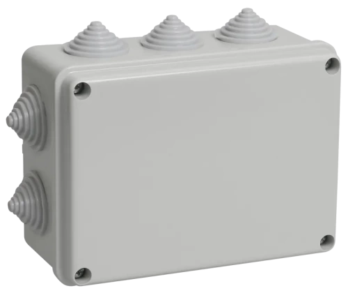 Коробка КМ41241 распаячная для о/п 150х110х70мм IP44 (RAL7035, 10 гермовводов) (упак.30шт.) ИЭК