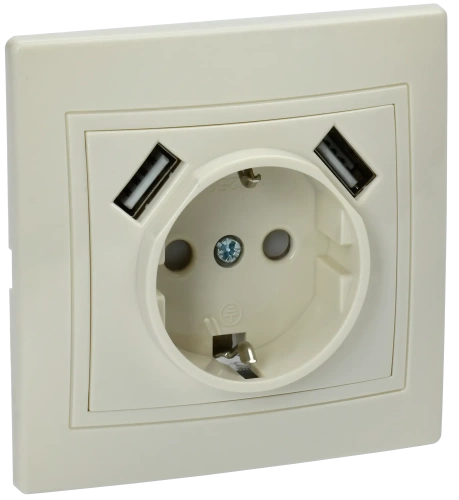 KVARTA Роз. 1ая с з/к РЮш10-1-ККм 16А USBх2 2,1А крем. IEK