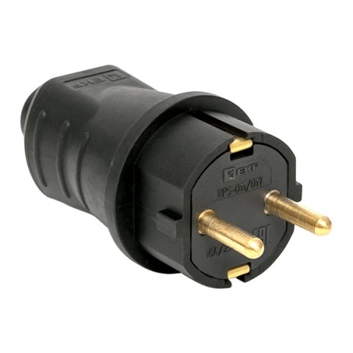 Вилка прямая каучуковая 230В, 2P+PE, 16A, IP44 EKF Марс Вилка прямая каучуковая 230В, 2P+PE, 16A, IP44 EKF Марс