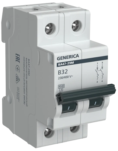 Авт. выкл. ВА47-29М 2P 32А 4,5кА B GENERICA
