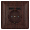 4-410-10  Intro Розетка P+E Schuko со шторками, 16А-250В + 2хUSB, СУ, Solo, венге