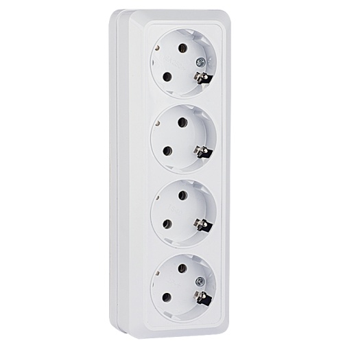 Рим Розетка 4-местная 16А с заземлением белая EKF Рим Розетка 4-местная 16А с заземлением белая EKF