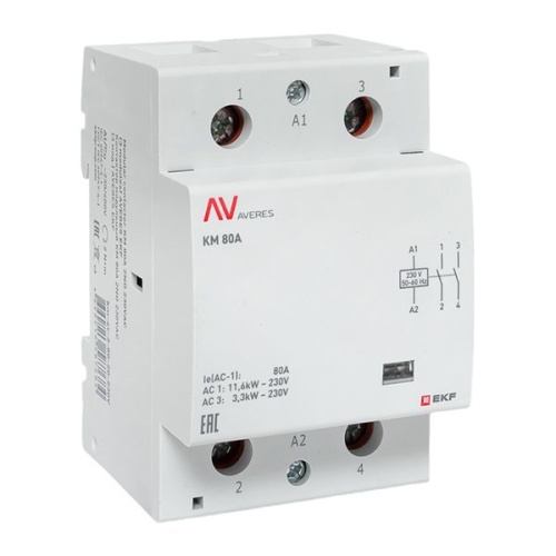 Контактор модульный КМ 80А 2NО 230VAC (3 мод.) AVERES EKF