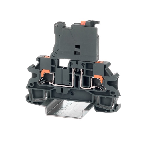 Клемма для предохранителя, зажим Push-in, 2 точки подключения, индикация 24В, 4 кв.мм, серая Клемма для предохранителя, зажим Push-in, 2 точки подключения, индикация 24В, 4 кв.мм, серая