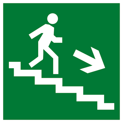 Знак наклейка E13 "Направление к эвакуационному выходу по лестнице вниз направо" (200x200) фотолюминесцентный EKF PROxima