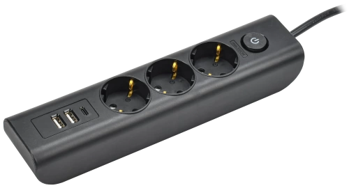 MODERN Удлинитель У03В с/з 2м 3х1мм2 16А/250В USBх3 чер. IEK