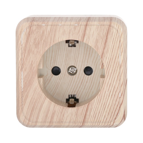 Розетка открытой установки с заземляющими контактами и защитными шторками, (сосна) Розетка открытой установки с заземляющими контактами и защитными шторками, (сосна)