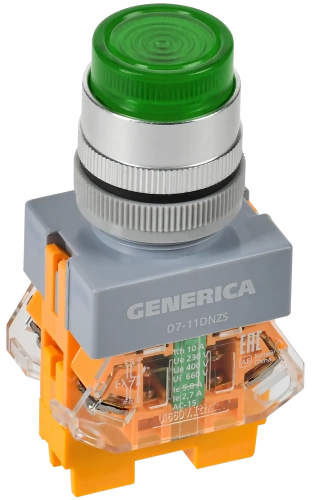 Кнопка D7-11DNZS d=22мм 1з+1р с подсв. и фикс. зел. GENERICA