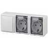 11-7403-01 Эл/ус ЭРА Блок две розетки+выключатель IP54, 16A(10AX)-250В, ОУ, Эра Эксперт, белый
