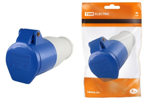 Розетка 213 переносная 2Р+РЕ 16А 220В IP44 TDM Розетка 213 переносная 2Р+РЕ 16А 220В IP44 TDM