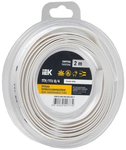 Трубка термоусадочная ТТУ нг-LS 8/4 белая (2м/упак) IEK Трубка термоусадочная ТТУ нг-LS 8/4 белая (2м/упак) IEK