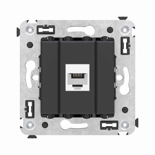 Телефонная розетка RJ-12 без шторки в стену одинарная, "Avanti", "Черный матовый"