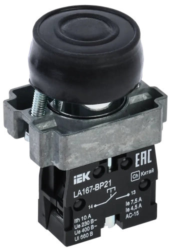 Кнопка LA167-BP21 d=22мм 1з черная IEK