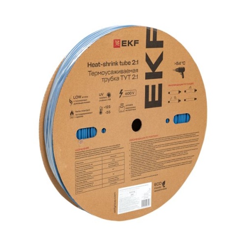 Термоусаживаемая трубка ТУТ нг 2/1 синяя рулон EKF PROxima