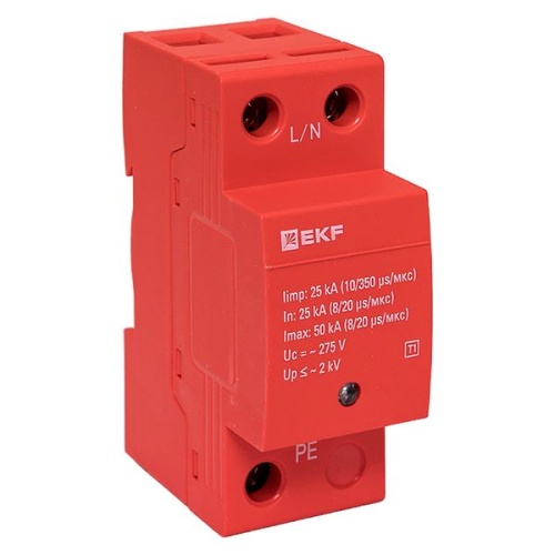 Устройство защиты от импульсных перенапряжений Класс 1 Iimp 25kA (10/350μs) 1P EKF Устройство защиты от импульсных перенапряжений Класс 1 Iimp 25kA (10/350μs) 1P EKF