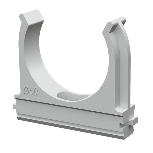 Крепёж-клипса для труб д50 безгалогенная (HF) атмосферостойкая серая (10шт/200шт уп/кор) Промрукав