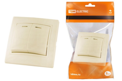 Выключатель 2 кл. с подсветкой 10А сл. кость "Таймыр" TDM Выключатель 2 кл. с подсветкой 10А сл. кость "Таймыр" TDM