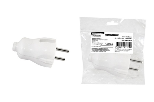 Вилка б/з белая 6А 250В серии "Народная"