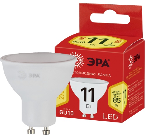Лампы СВЕТОДИОДНЫЕ ЭКО ECO LED MR16-11W-827-GU10  ЭРА (диод, софит, 11Вт, тепл, GU10)