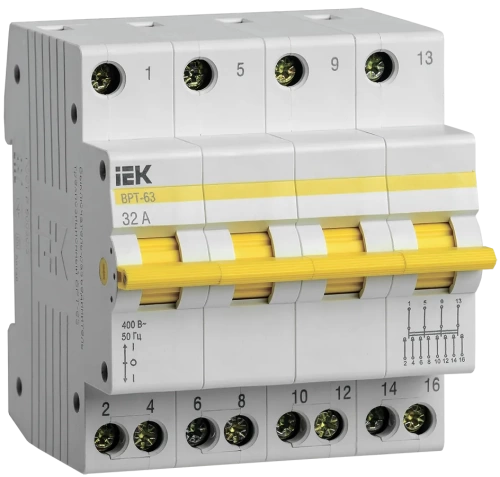 Выключатель-разъединитель трехпозиционный ВРТ-63 4P 32А IEK Выключатель-разъединитель трехпозиционный ВРТ-63 4P 32А IEK