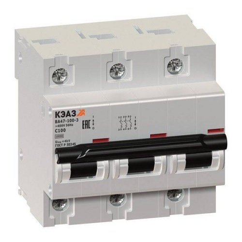 Выключатель модульный автоматический ВА47-100-3С20-УХЛ3-КЭАЗ (10 кА)