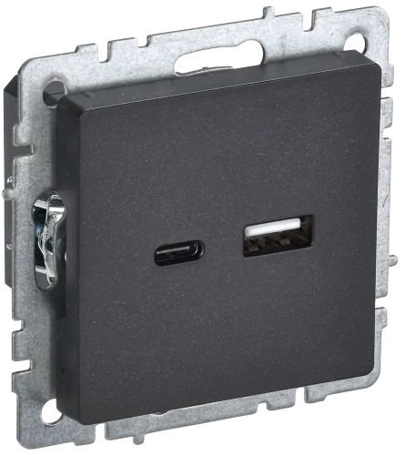 BRITE Роз. USB A+C 18Вт РЮ11-1-БрЧ черн. IEK