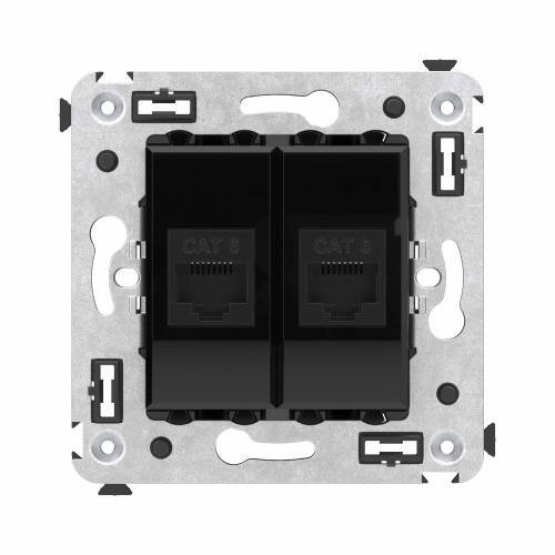 Компьютерная розетка RJ-45 без шторки в стену, кат.6 двойная, "Avanti", "Черный квадрат"