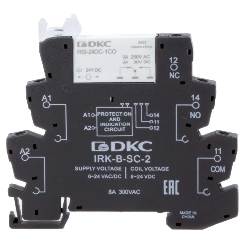 Реле интерфейсное, 1CO, ком. ток 6А, AgSnO2, напряжение 24V AC/DC, винтовые клеммы.